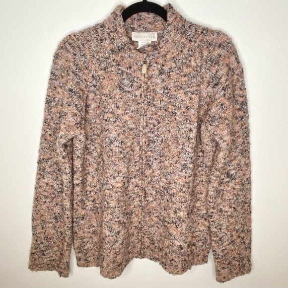 Italian Mohair Wool Vintage Chunky Knit Cardigan Zip Sweater M - Picture 1 of 6